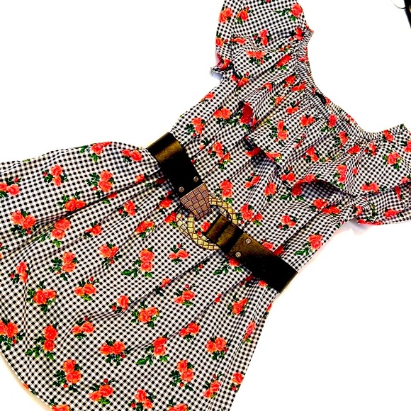 Peplum Ruffle off shoulders black and white gingham ruby rose cotton dress - Picture 2 of 16